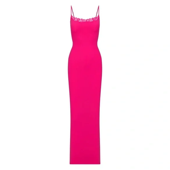 knee length dresses for ladies HMS Essential: Neon Pink Square Neck Sleeveless Perfect Fit Midi Dress Small